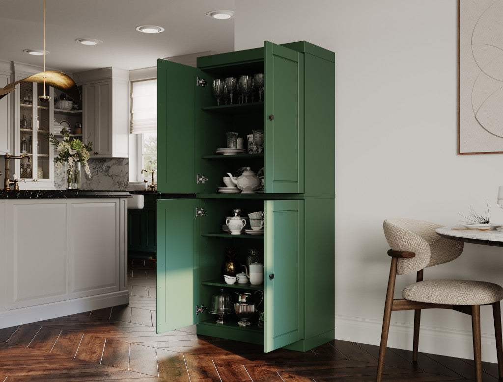 72" Green Solid Wood Four Door Pantry Or Storage Closet - HomeRoots - Flyclothing LLC