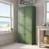 72" Green Solid Wood Four Door Pantry Or Storage Closet - HomeRoots - Flyclothing LLC