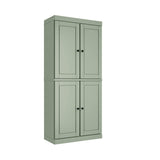 72" Sage Solid Wood Four Door Pantry Or Storage Closet - HomeRoots - Flyclothing LLC