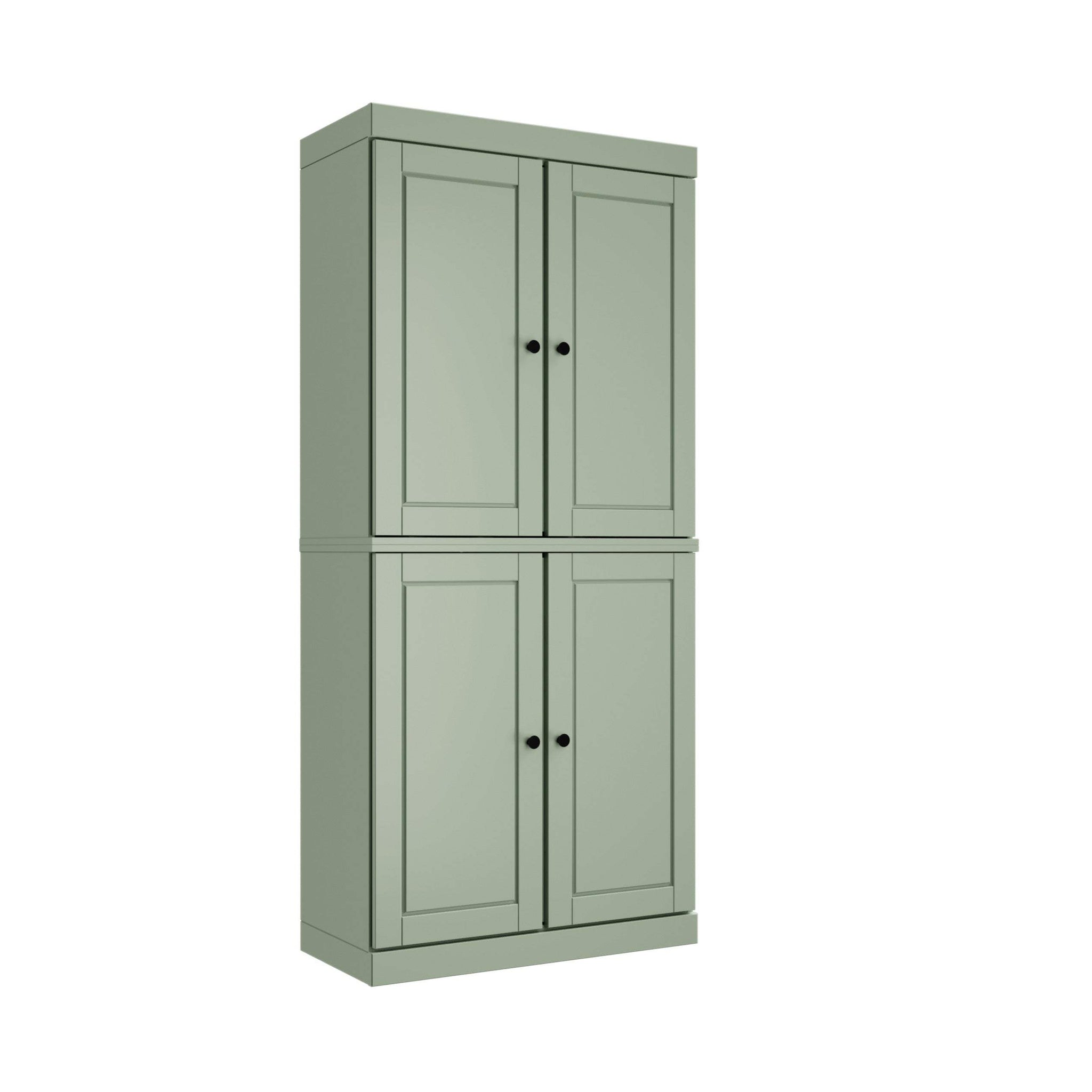 72" Sage Solid Wood Four Door Pantry Or Storage Closet - HomeRoots - Flyclothing LLC