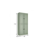 72" Sage Solid Wood Four Door Pantry Or Storage Closet - HomeRoots - Flyclothing LLC
