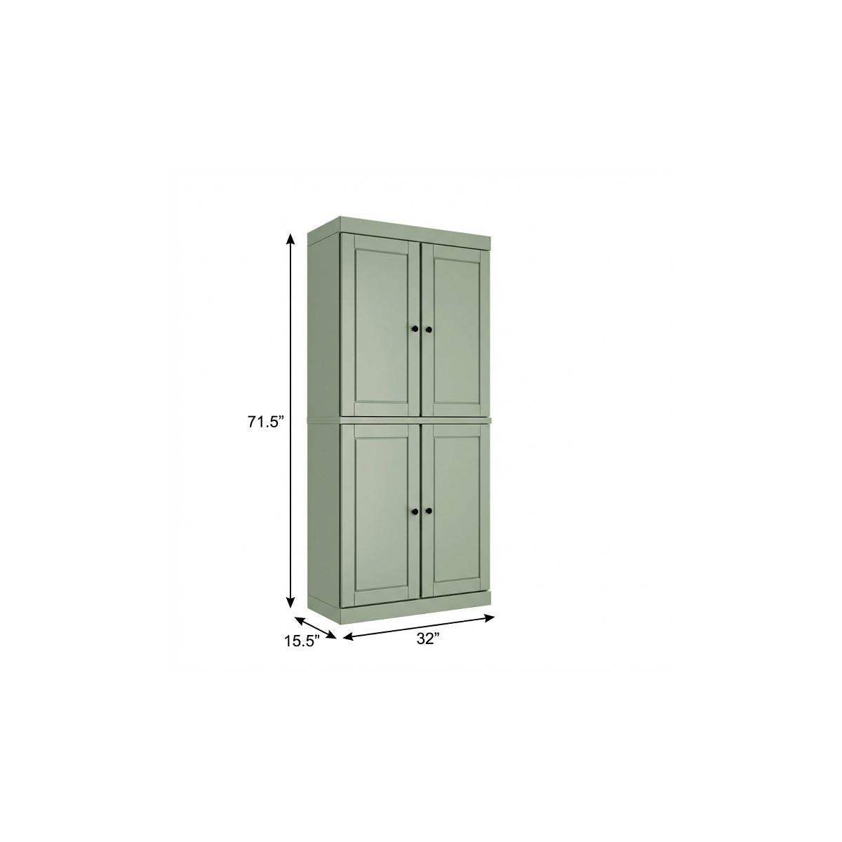 72" Sage Solid Wood Four Door Pantry Or Storage Closet - HomeRoots - Flyclothing LLC