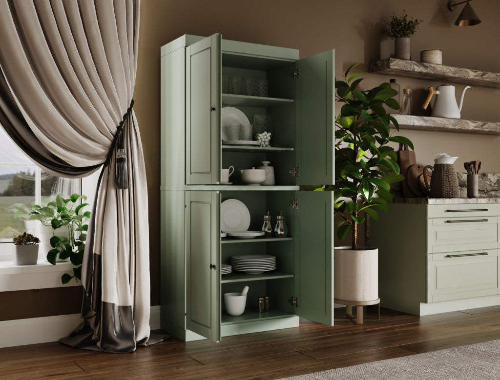 72" Sage Solid Wood Four Door Pantry Or Storage Closet - HomeRoots - Flyclothing LLC