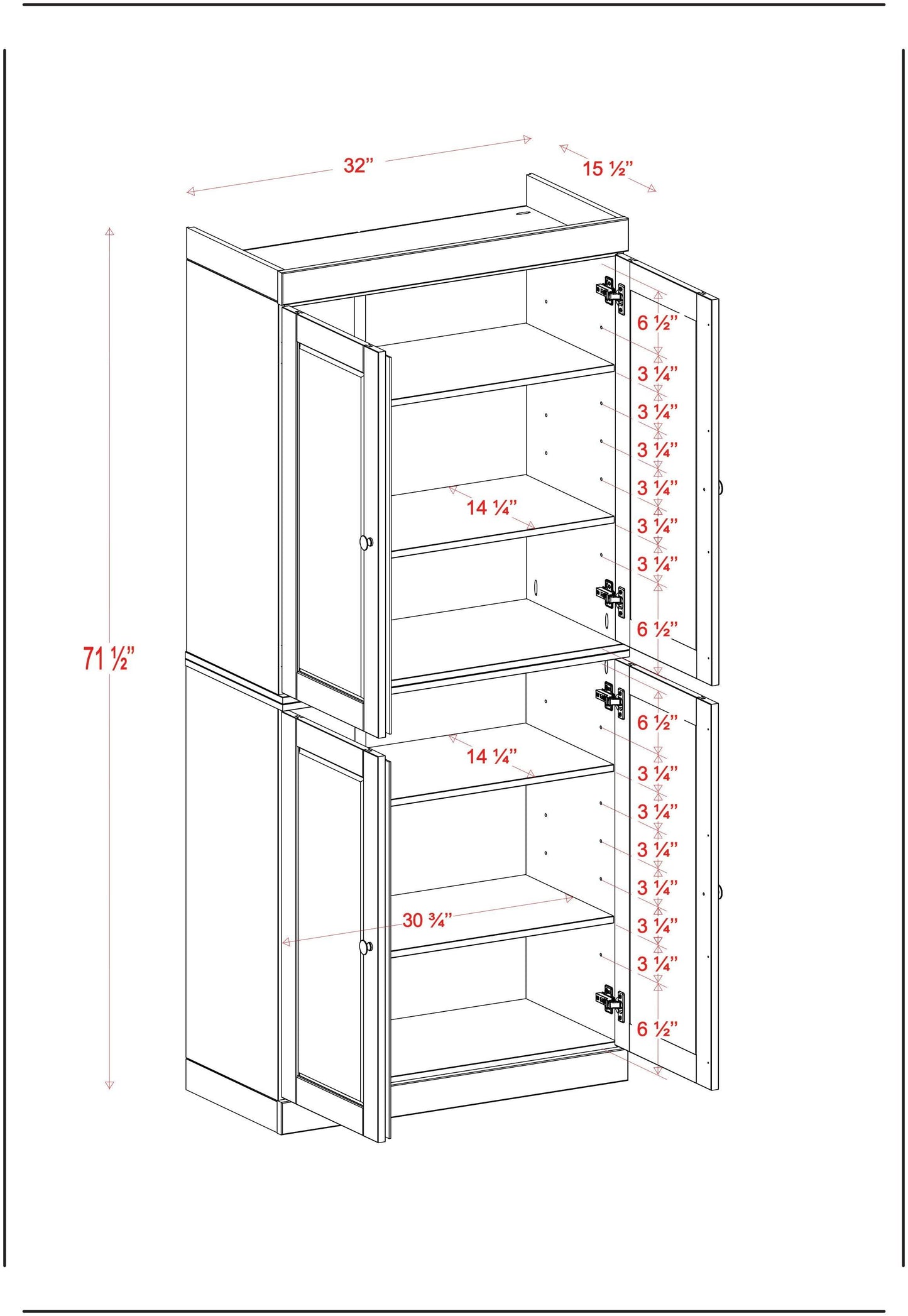 72" Sage Solid Wood Four Door Pantry Or Storage Closet - HomeRoots - Flyclothing LLC