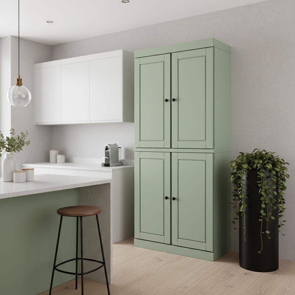 72" Sage Solid Wood Four Door Pantry Or Storage Closet - HomeRoots - Flyclothing LLC