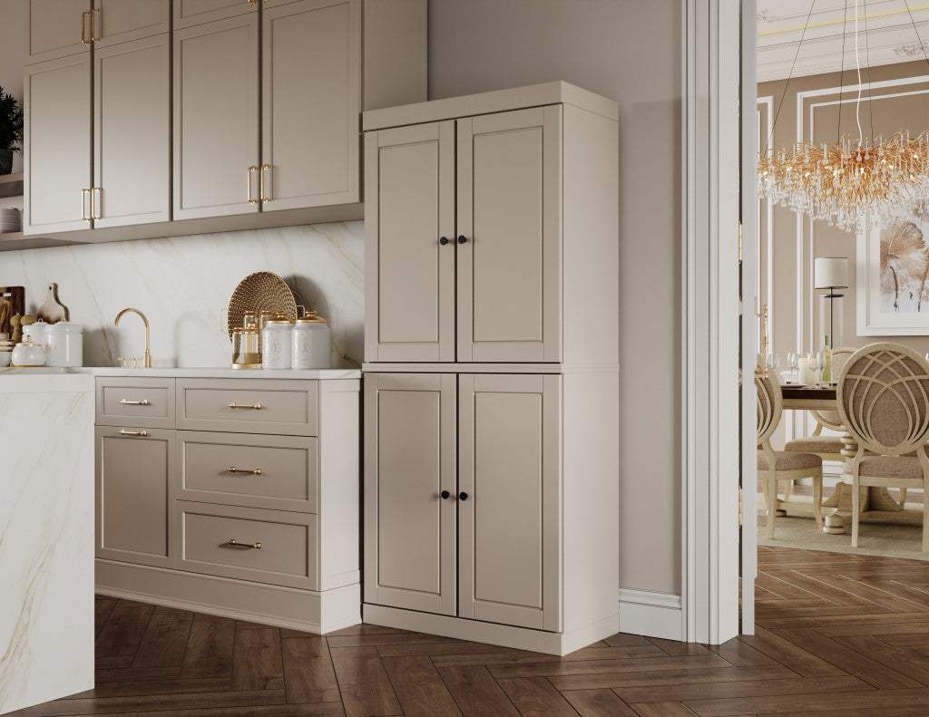 72" Beige Solid Wood Four Door Pantry Or Storage Closet - HomeRoots - Flyclothing LLC