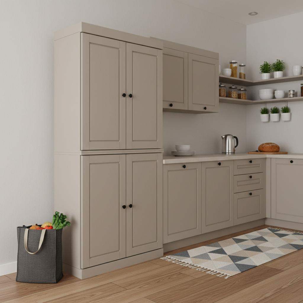 72" Beige Solid Wood Four Door Pantry Or Storage Closet - HomeRoots - Flyclothing LLC