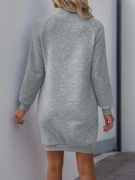 Perfee Texture Mock Neck Long Sleeve Mini Dress - Trendsi - Flyclothing LLC