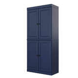 72" Navy Blue Solid Wood Four Door Pantry Or Storage Closet - HomeRoots - Flyclothing LLC