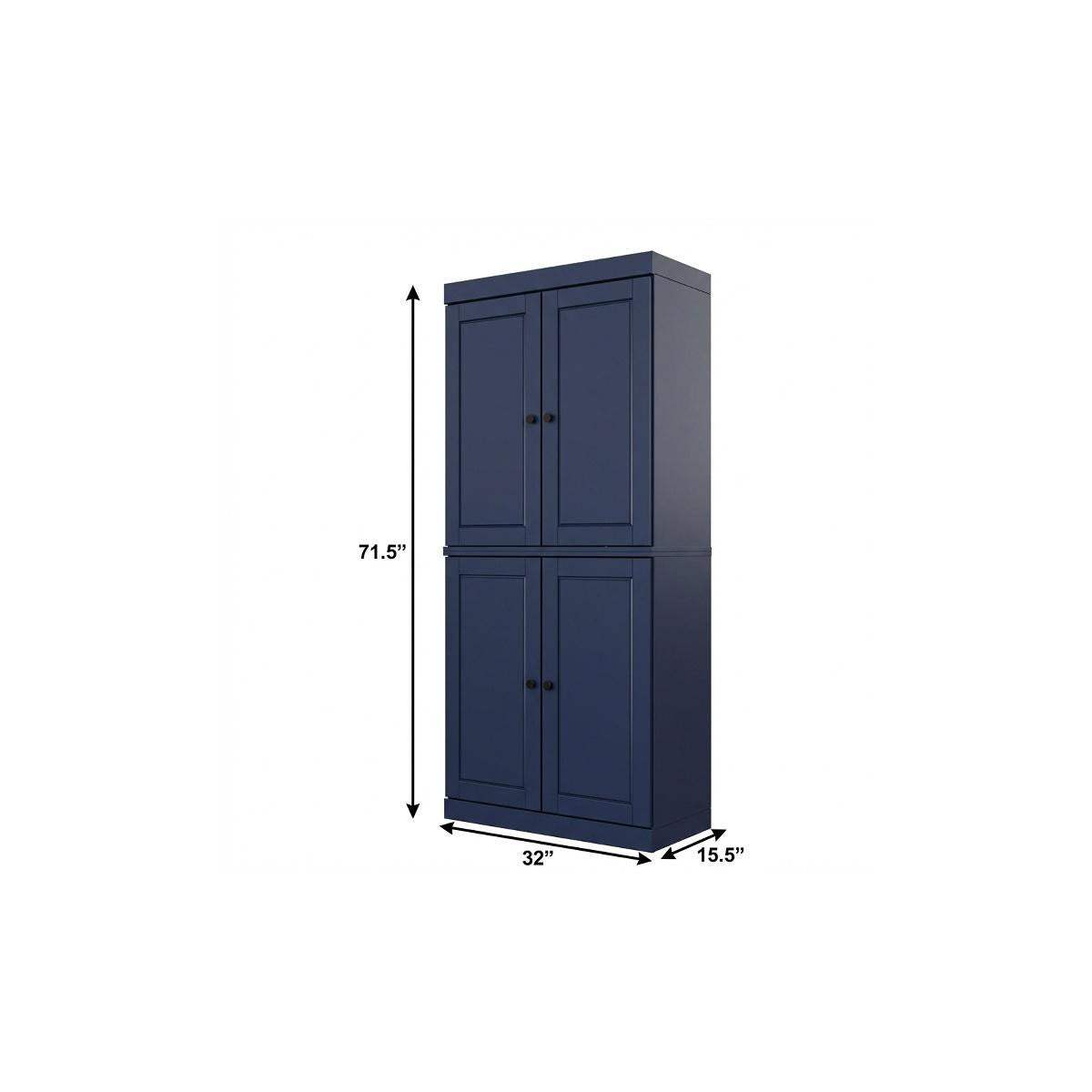 72" Navy Blue Solid Wood Four Door Pantry Or Storage Closet - HomeRoots - Flyclothing LLC