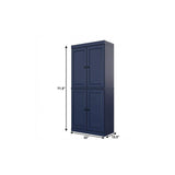 72" Navy Blue Solid Wood Four Door Pantry Or Storage Closet - HomeRoots - Flyclothing LLC