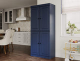 72" Navy Blue Solid Wood Four Door Pantry Or Storage Closet - HomeRoots - Flyclothing LLC