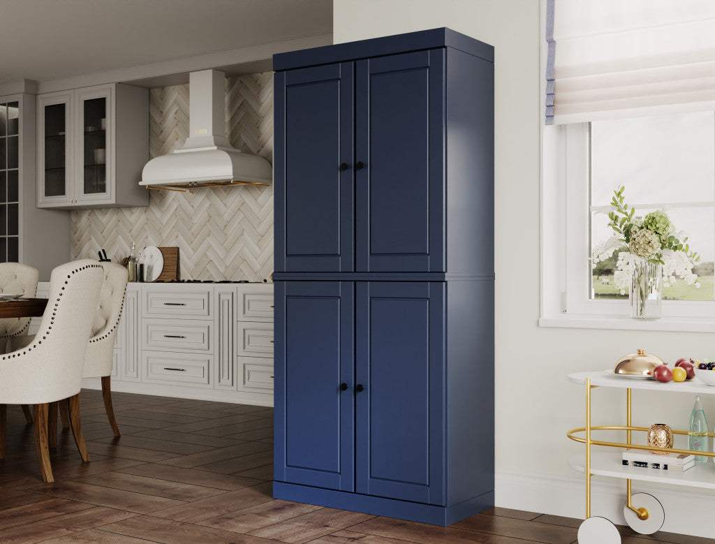 72" Navy Blue Solid Wood Four Door Pantry Or Storage Closet - HomeRoots - Flyclothing LLC