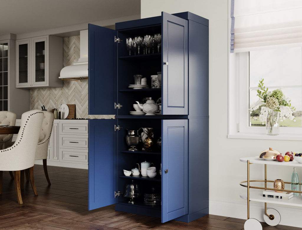72" Navy Blue Solid Wood Four Door Pantry Or Storage Closet - HomeRoots - Flyclothing LLC