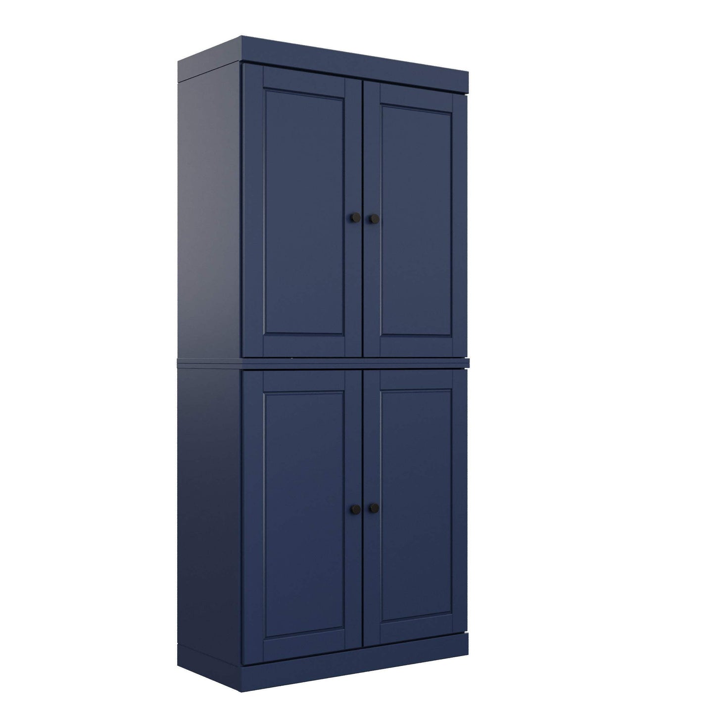 72" Navy Blue Solid Wood Four Door Pantry Or Storage Closet - HomeRoots - Flyclothing LLC