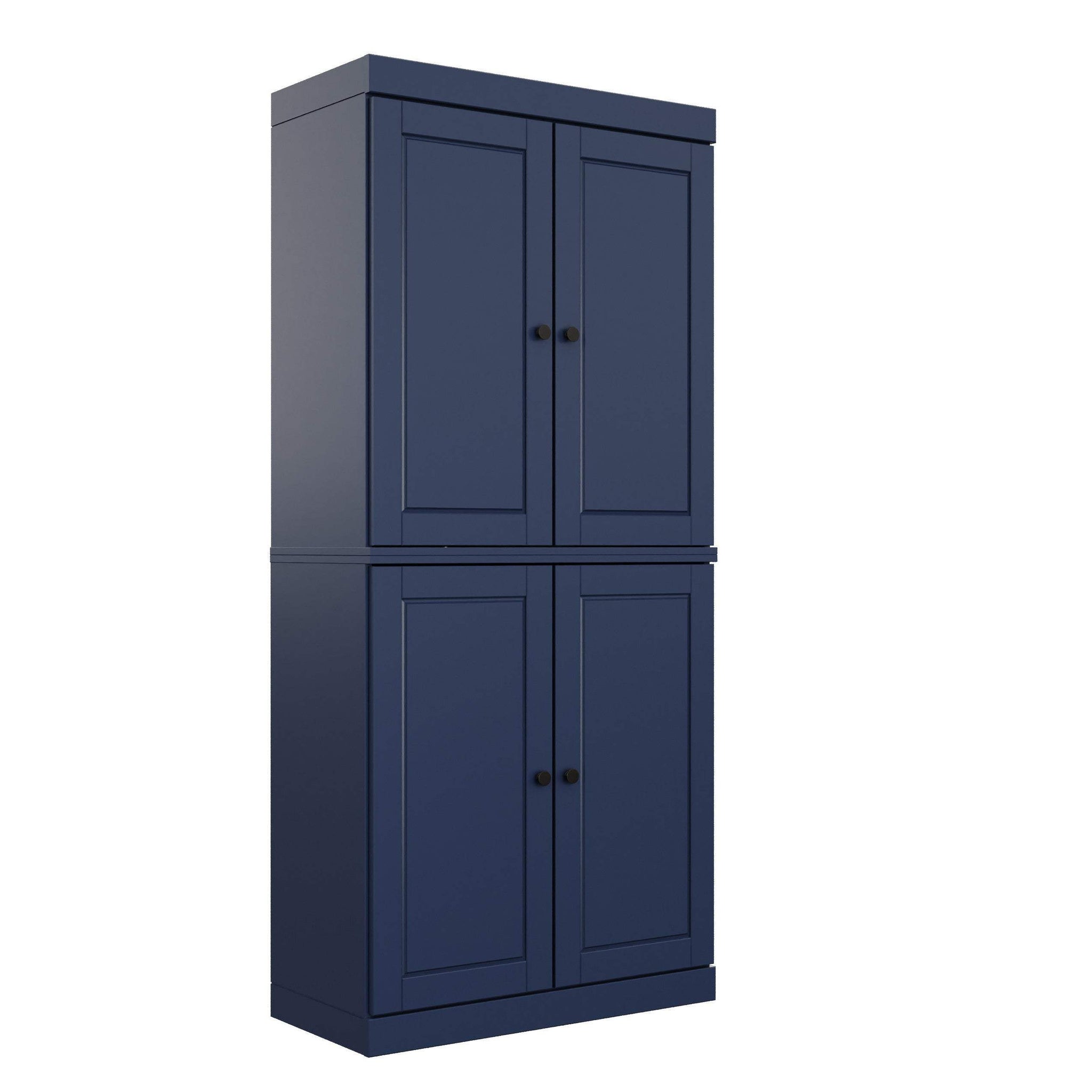 72" Navy Blue Solid Wood Four Door Pantry Or Storage Closet - HomeRoots - Flyclothing LLC