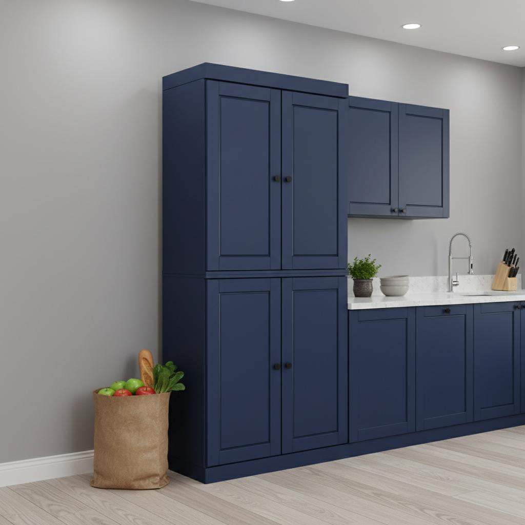 72" Navy Blue Solid Wood Four Door Pantry Or Storage Closet - HomeRoots - Flyclothing LLC