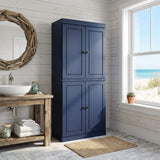 72" Navy Blue Solid Wood Four Door Pantry Or Storage Closet - HomeRoots - Flyclothing LLC