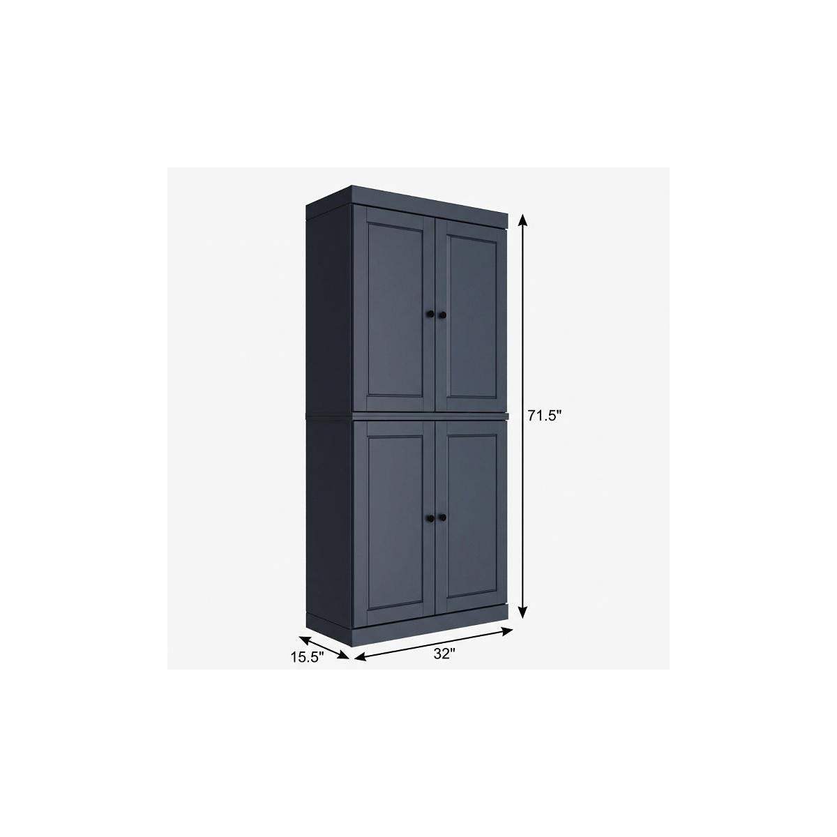 72" French Blue Solid Wood Four Door Pantry Or Storage Closet - HomeRoots - Flyclothing LLC