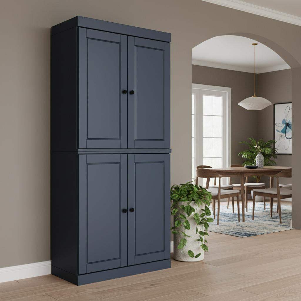 72" French Blue Solid Wood Four Door Pantry Or Storage Closet - HomeRoots - Flyclothing LLC