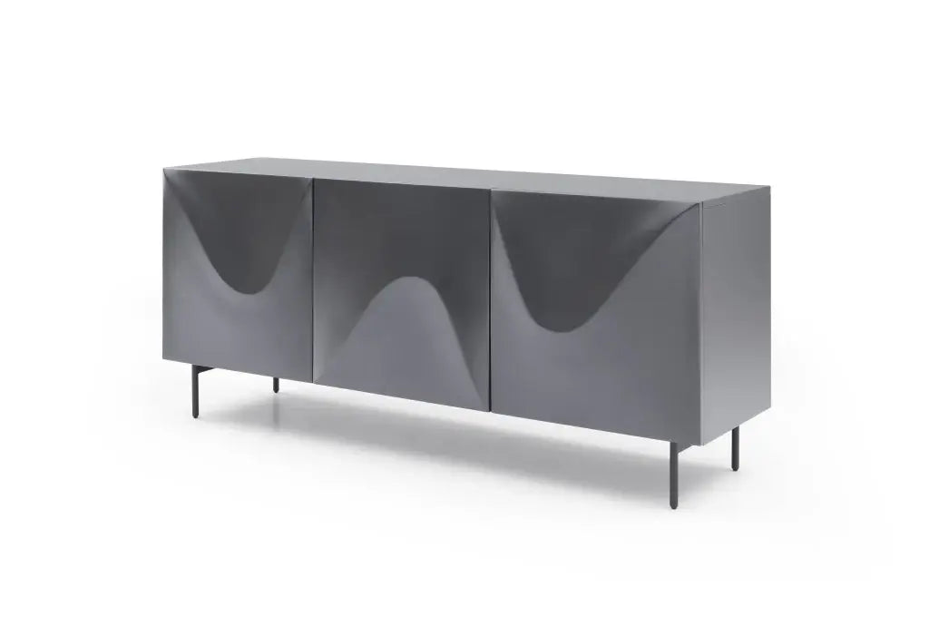 71" Dark Gray Wood Carved Abstract Sideboard With Three Doors - Homeroots - Flyclothing LLC