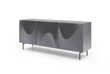 71" Dark Gray Wood Carved Abstract Sideboard With Three Doors - Homeroots - Flyclothing LLC