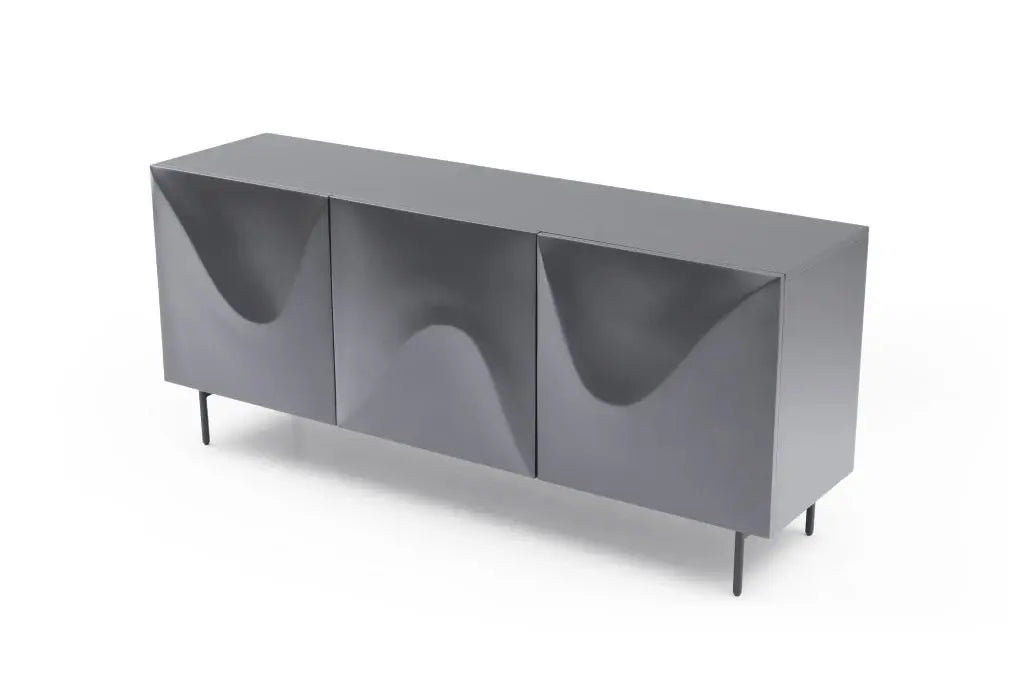 71" Dark Gray Wood Carved Abstract Sideboard With Three Doors - Homeroots - Flyclothing LLC