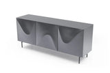 71" Dark Gray Wood Carved Abstract Sideboard With Three Doors - Homeroots - Flyclothing LLC