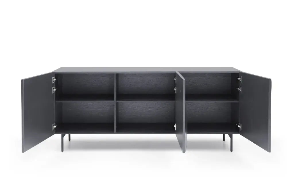 71" Dark Gray Wood Carved Abstract Sideboard With Three Doors - Homeroots - Flyclothing LLC