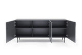 71" Dark Gray Wood Carved Abstract Sideboard With Three Doors - Homeroots - Flyclothing LLC