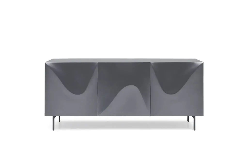 71" Dark Gray Wood Carved Abstract Sideboard With Three Doors - Homeroots - Flyclothing LLC
