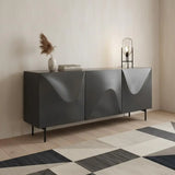 71" Dark Gray Wood Carved Abstract Sideboard With Three Doors - Homeroots - Flyclothing LLC