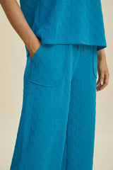 Double Take Full Size Texture Drawstring Short Sleeve Hoodie and Pocketed Pants Set - Trendsi - Flyclothing LLC