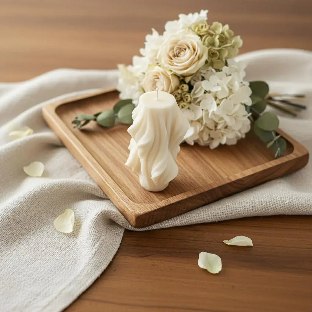 4" White Orchid And Sea Salt Scented Dimensional Twist Candle - Homeroots - Flyclothing LLC