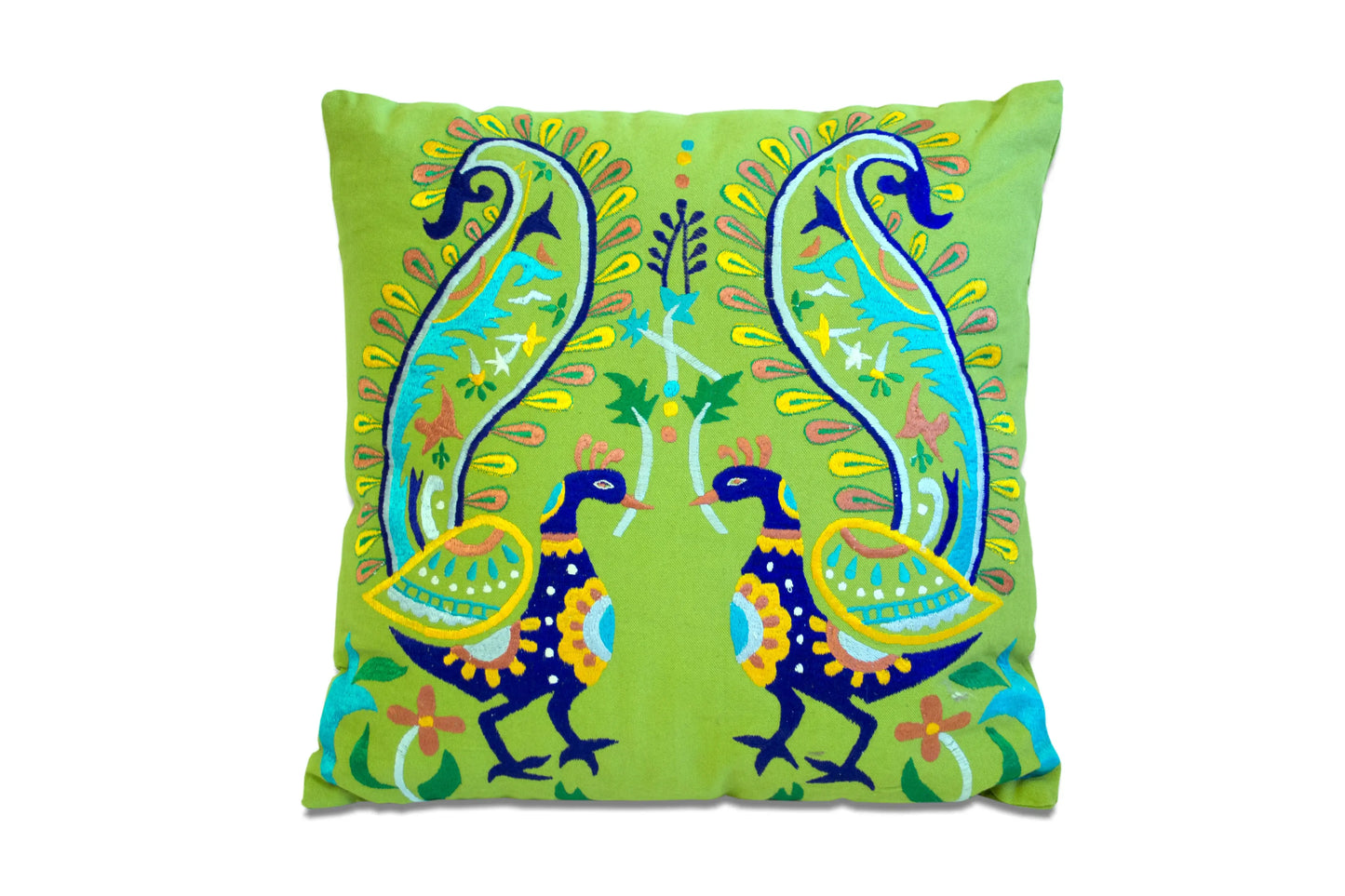 Set of Two 18" Blue And Green Peacock Cotton Throw Pillows with Embroidery - Homeroots - Flyclothing LLC
