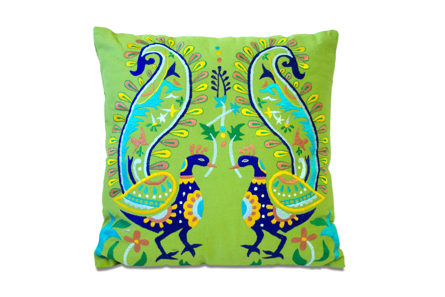 Set of Two 18" Blue And Green Peacock Cotton Throw Pillows with Embroidery - Homeroots - Flyclothing LLC