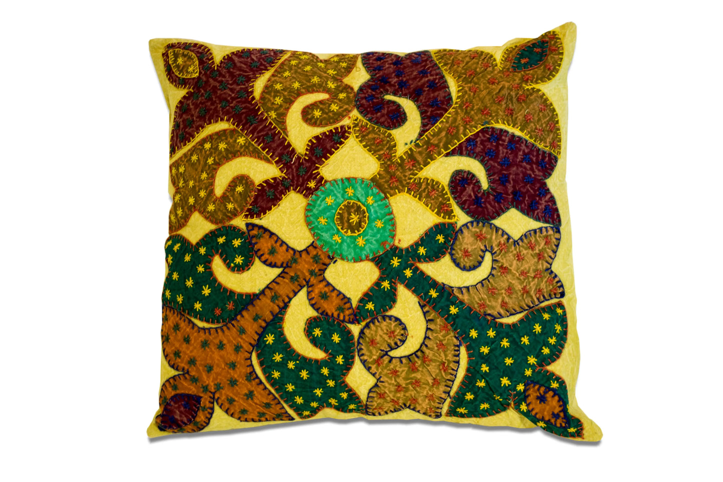 Set of Two 16" Brown And Green Patchwork Floral Cotton Throw Pillows with Applique And Embroidery - Homeroots - Flyclothing LLC