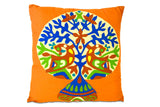 Set of Two 16" Orange And Blue Patchwork Tree Cotton Throw Pillows with Applique And Embroidery - Homeroots - Flyclothing LLC