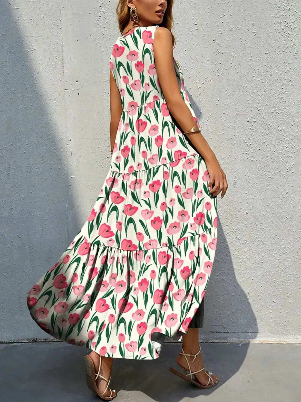 Floral Tiered Maxi Tank Dress - Trendsi - Flyclothing LLC