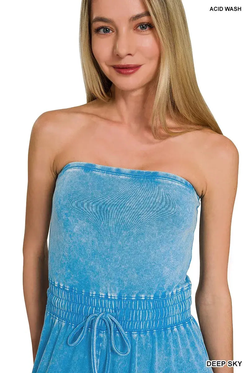 Zenana Acid Washed Strapless Tube Top Jumpsuit - Trendsi - Flyclothing LLC