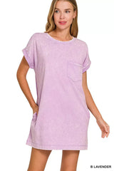 Zenana Premium Cotton Washed T-Shirt Dress - Trendsi - Flyclothing LLC