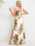 Slit Tied Printed Surplice Dress - Trendsi