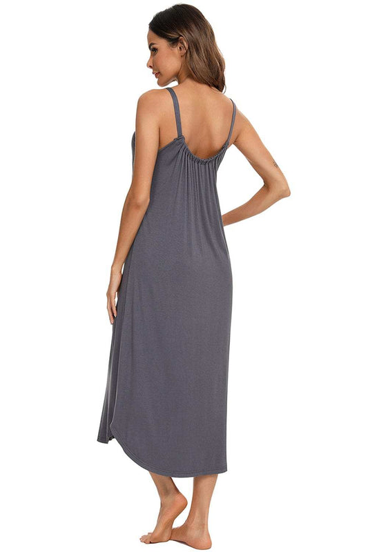 V-Neck Midi Lounge Dress - Trendsi - Flyclothing LLC