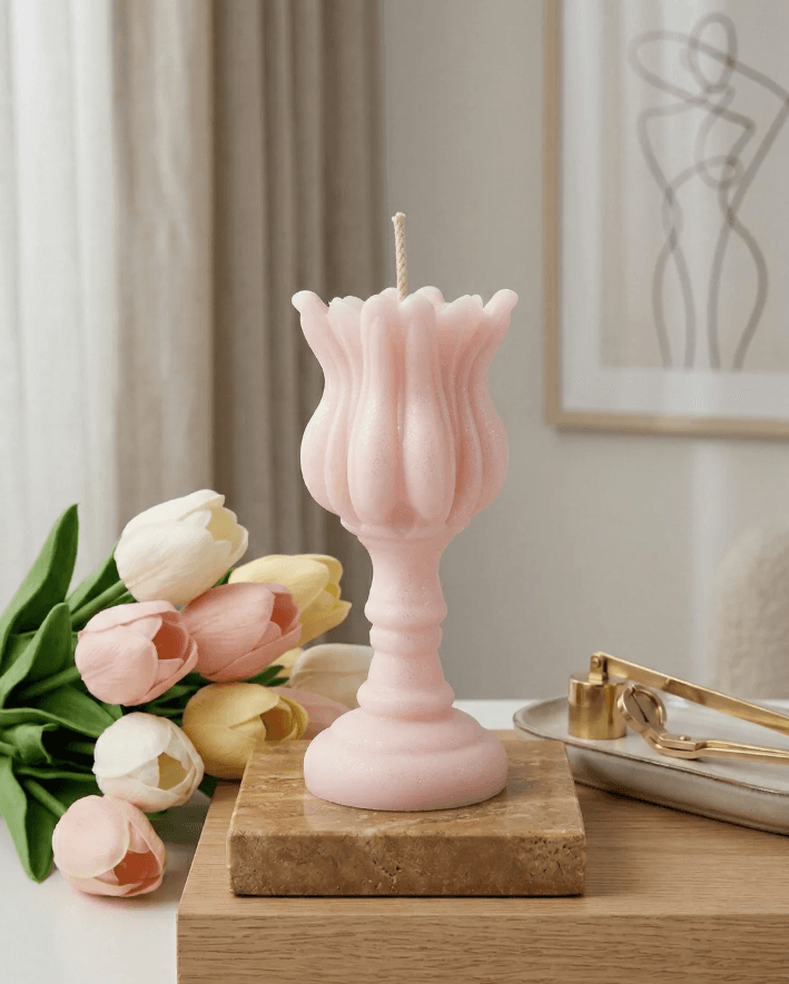 5" Pink Lavender And Sage Scented Dimensional Flower Candle - HomeRoots - Flyclothing LLC
