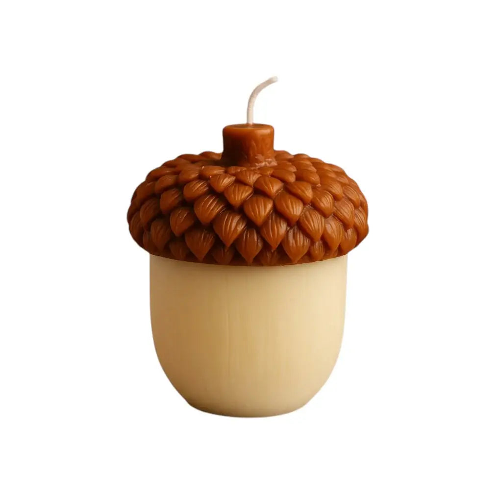 4" Brown And Ivory Latte And Pumpkin Scented Dimensional Acorn Candle - Homeroots - Flyclothing LLC