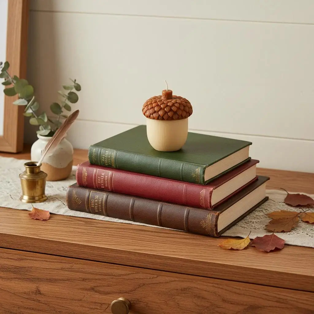 4" Brown And Ivory Unscented Dimensional Acorn Candle - Homeroots - Flyclothing LLC