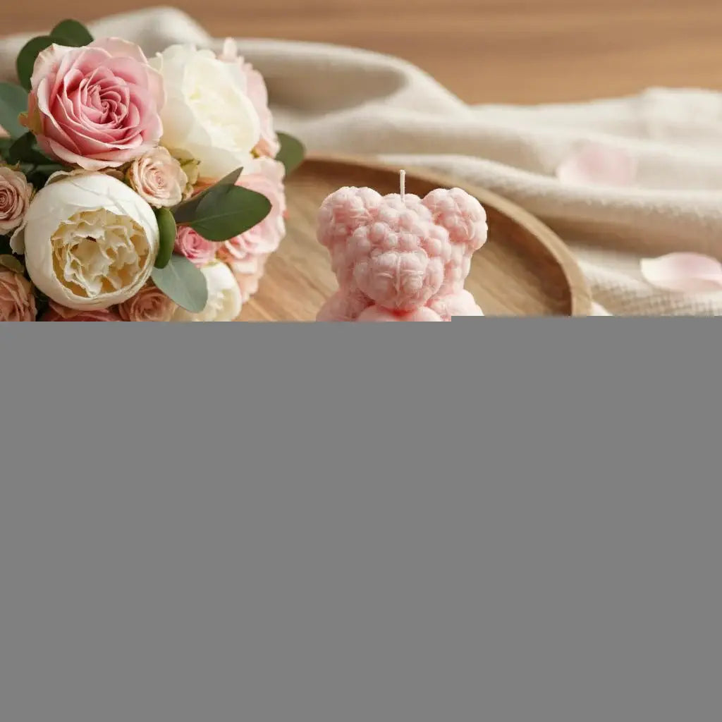 4" Pink French Market Scented Dimensional Teddy Bear Candle - Homeroots - Flyclothing LLC
