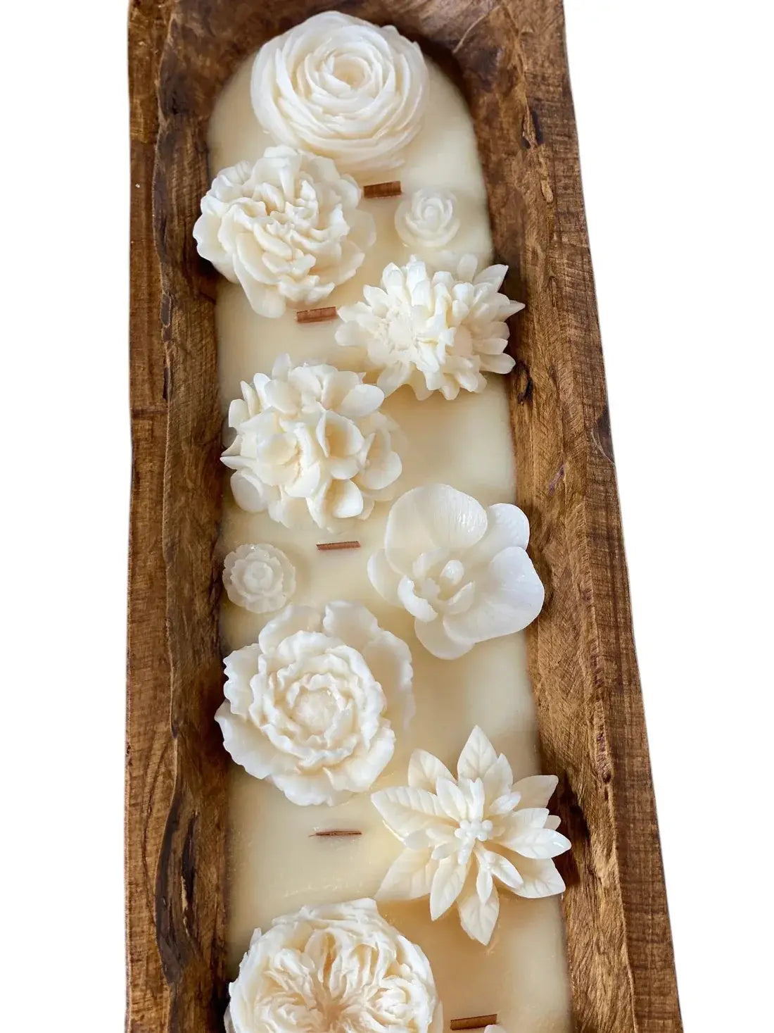 20" Ivory Spring Rain Scented Six Wick Candle In Brown Distressed Wood Oval Dough Bowl - Homeroots - Flyclothing LLC