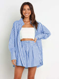 Striped Dropped Shoulder Shirt and Shorts Set - Trendsi - Flyclothing LLC
