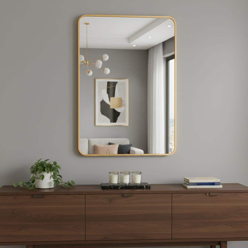36" Gold Aluminum Framed Accent Mirror - HomeRoots - Flyclothing LLC